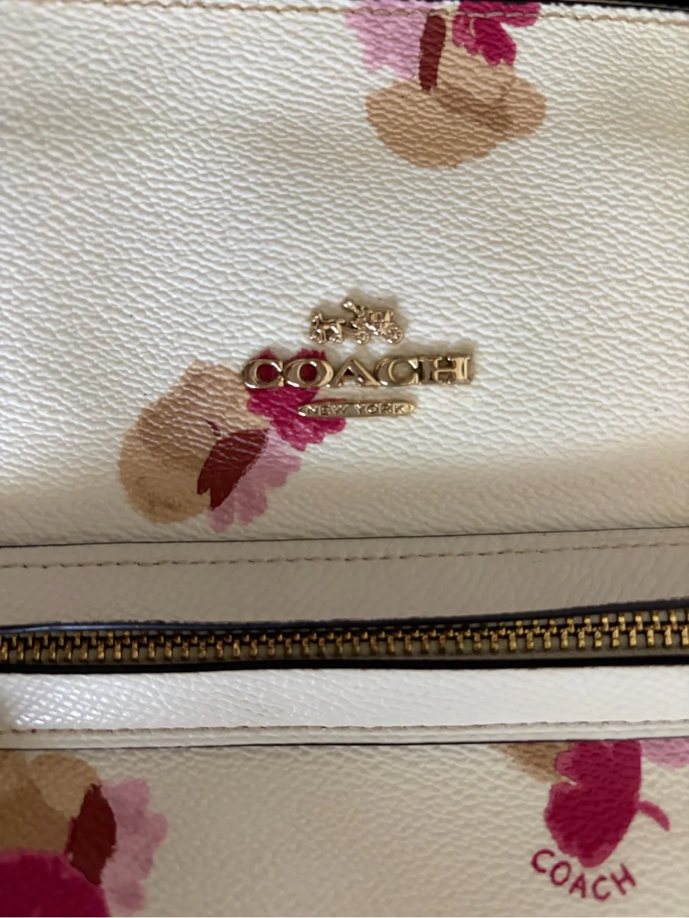 Coach Cream Tote with Pink and Tan Floral Accents